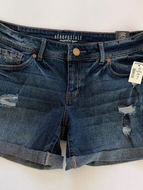 Boyfriend Fit Dark Blue Denim Shorts